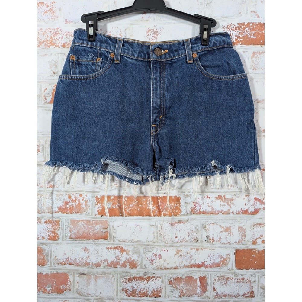 Levi's 550 Denim Shorts Women 8 Pet M Blue High Waist Frayed Hem Cut Off Vintage